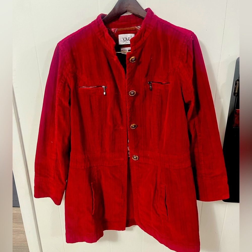 Vintage Cottage Core Red Corduroy Jacket Size Large